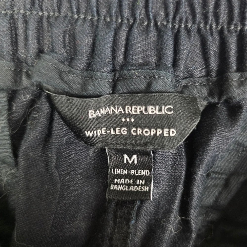 Banana Republic Black Linen Blend Wide Leg Cropped Pants Womens Medium